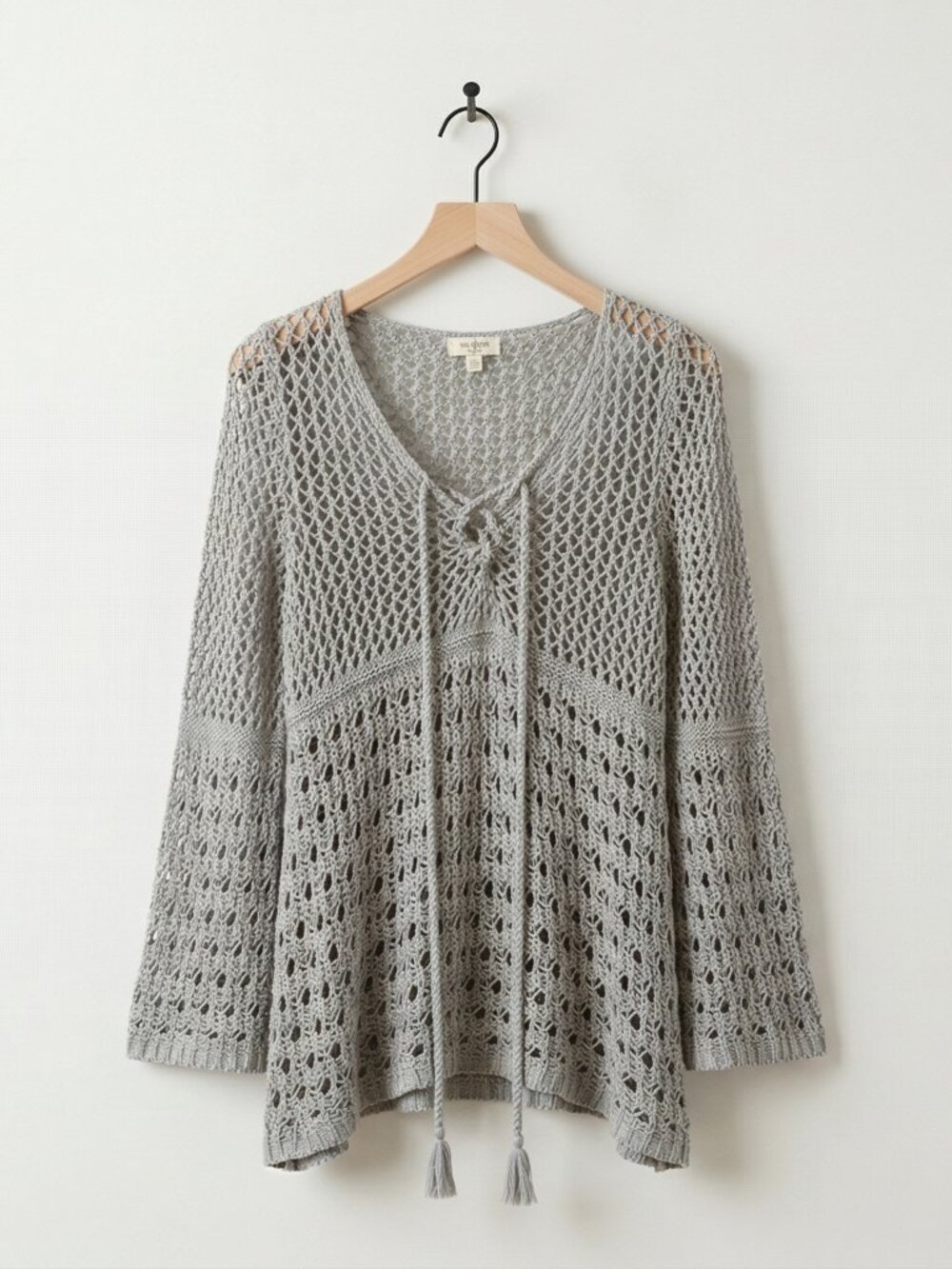 Umgee Boutique Crochet Boho Grey Hoodie Size M Cotton Blend
